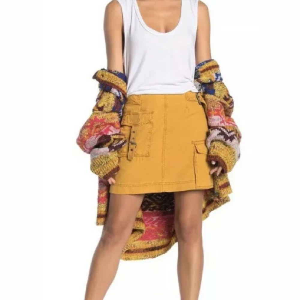 FREE PEOPLE MINI SKIRT - ERIKA UTILITY CARGO YELLOW GOLD MINI SKIRT 4 NEW